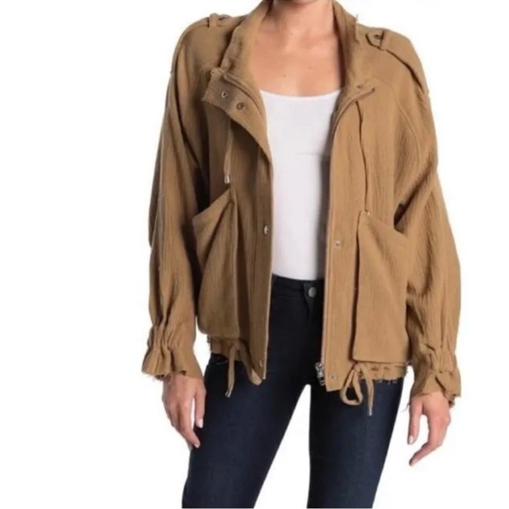 BlankNYC Cotton Voile Gauze Bomber Jacket - Tan -Medium